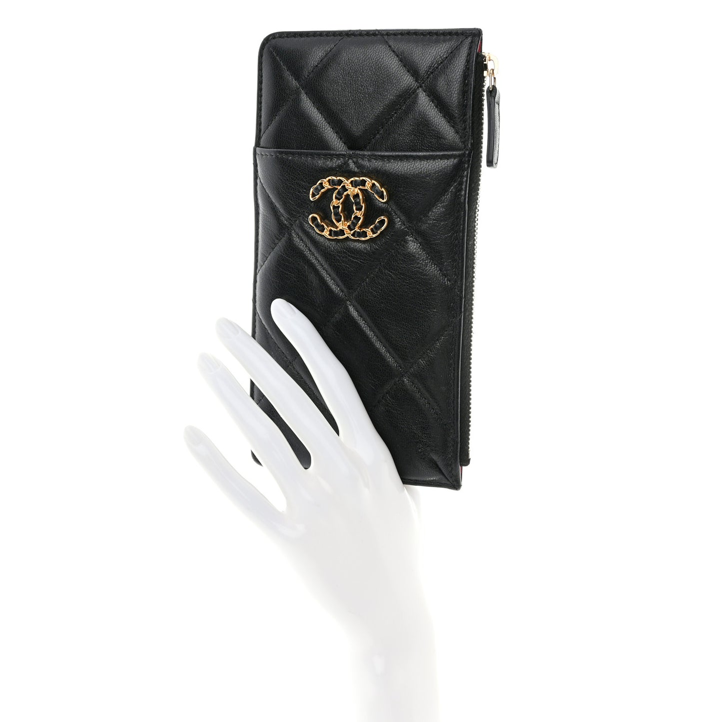 Goatskin Quilted Chanel 19 Flat Wallet Pouch Black