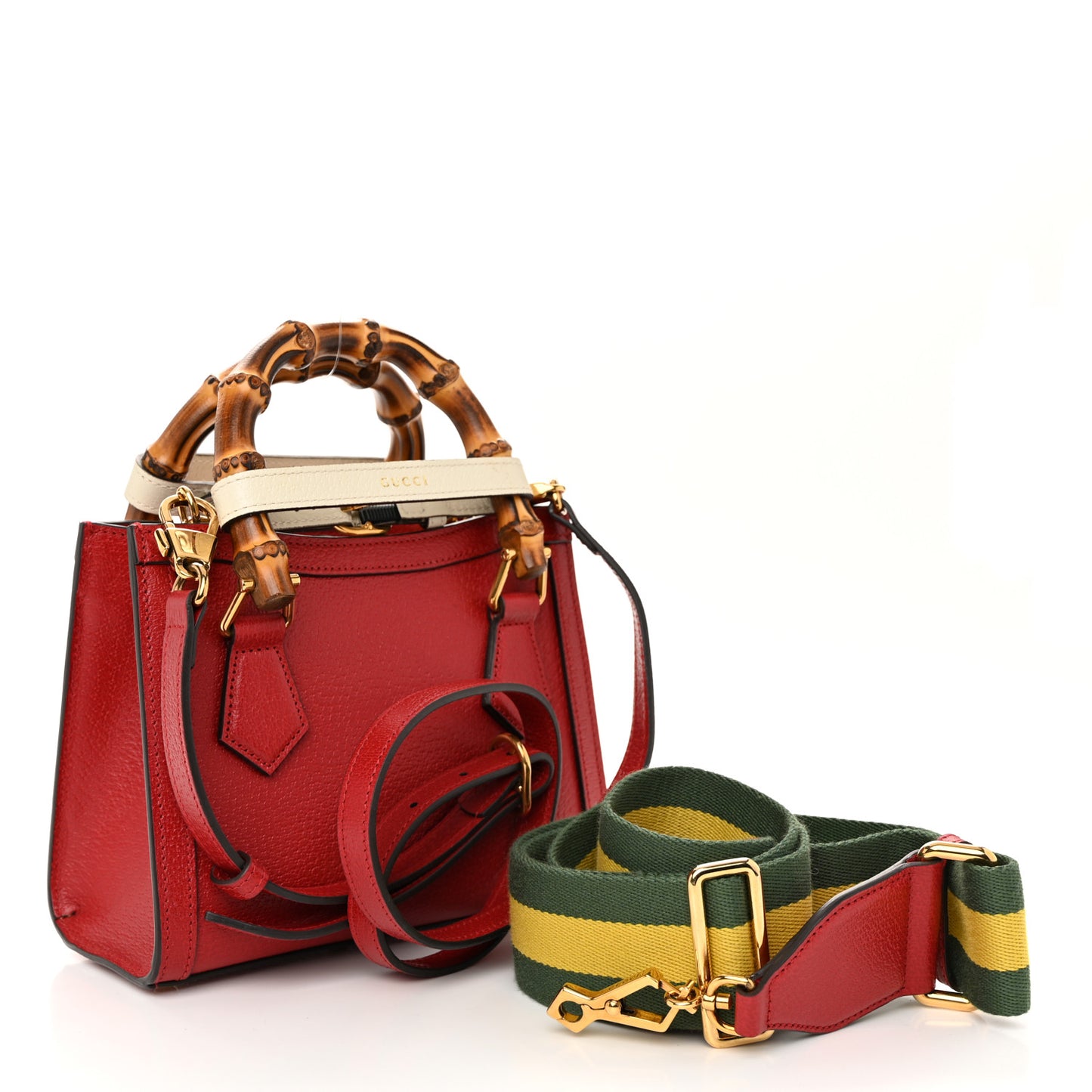 Textured Dollar Calfskin Web Mini Diana Tote Bag Red