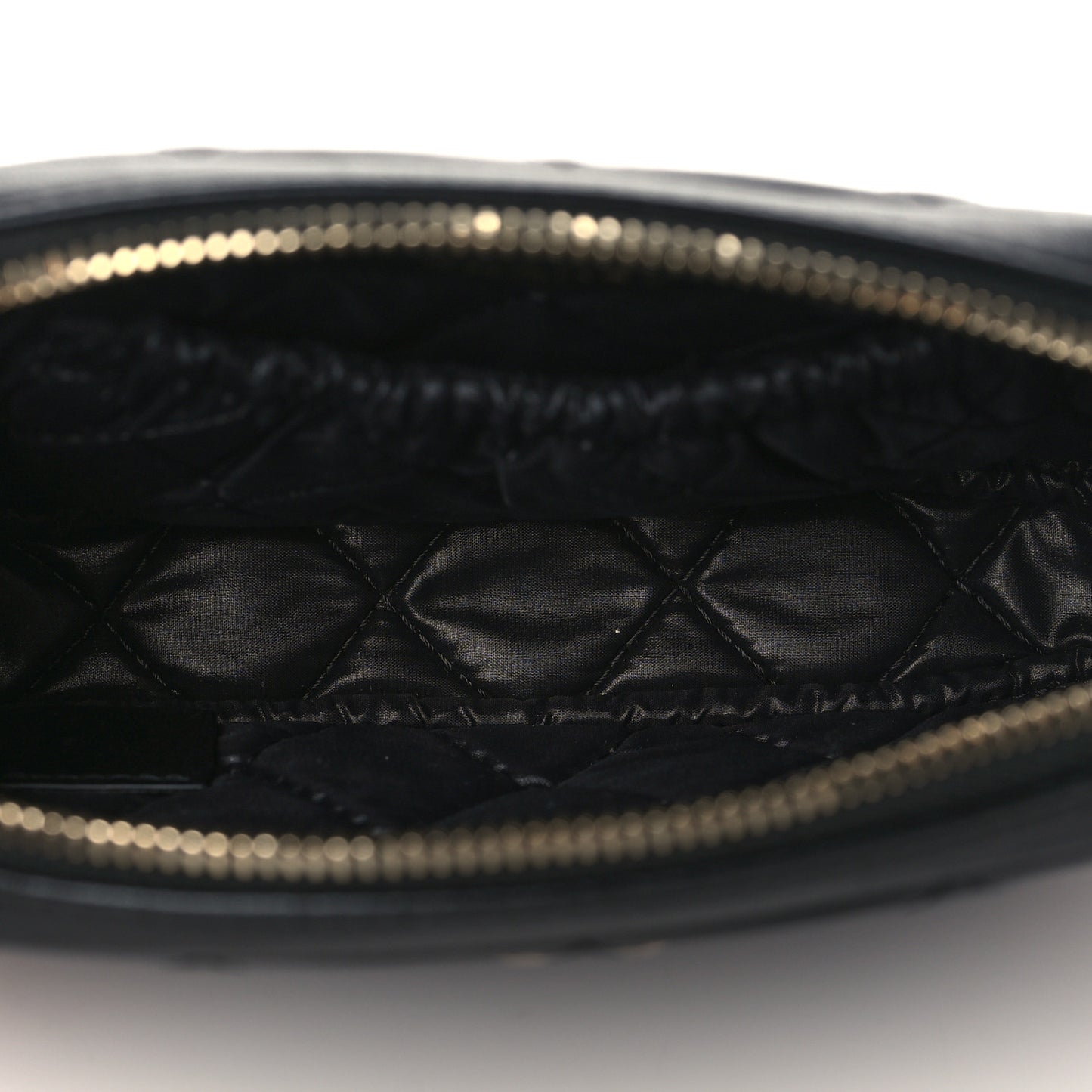 Lambskin Quilted Small Curvy Pouch Cosmetic Case Black