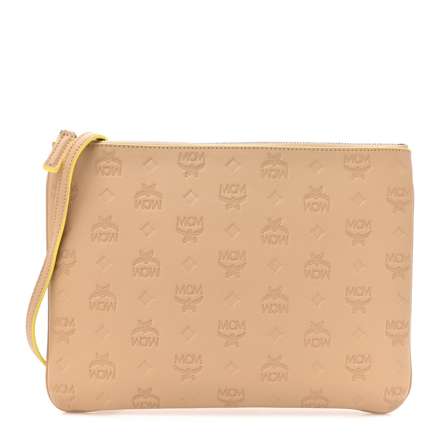 MCM Calfskin Ottomar Monogram Aren Crossbody Pouch Beige Croissant 1 of 11