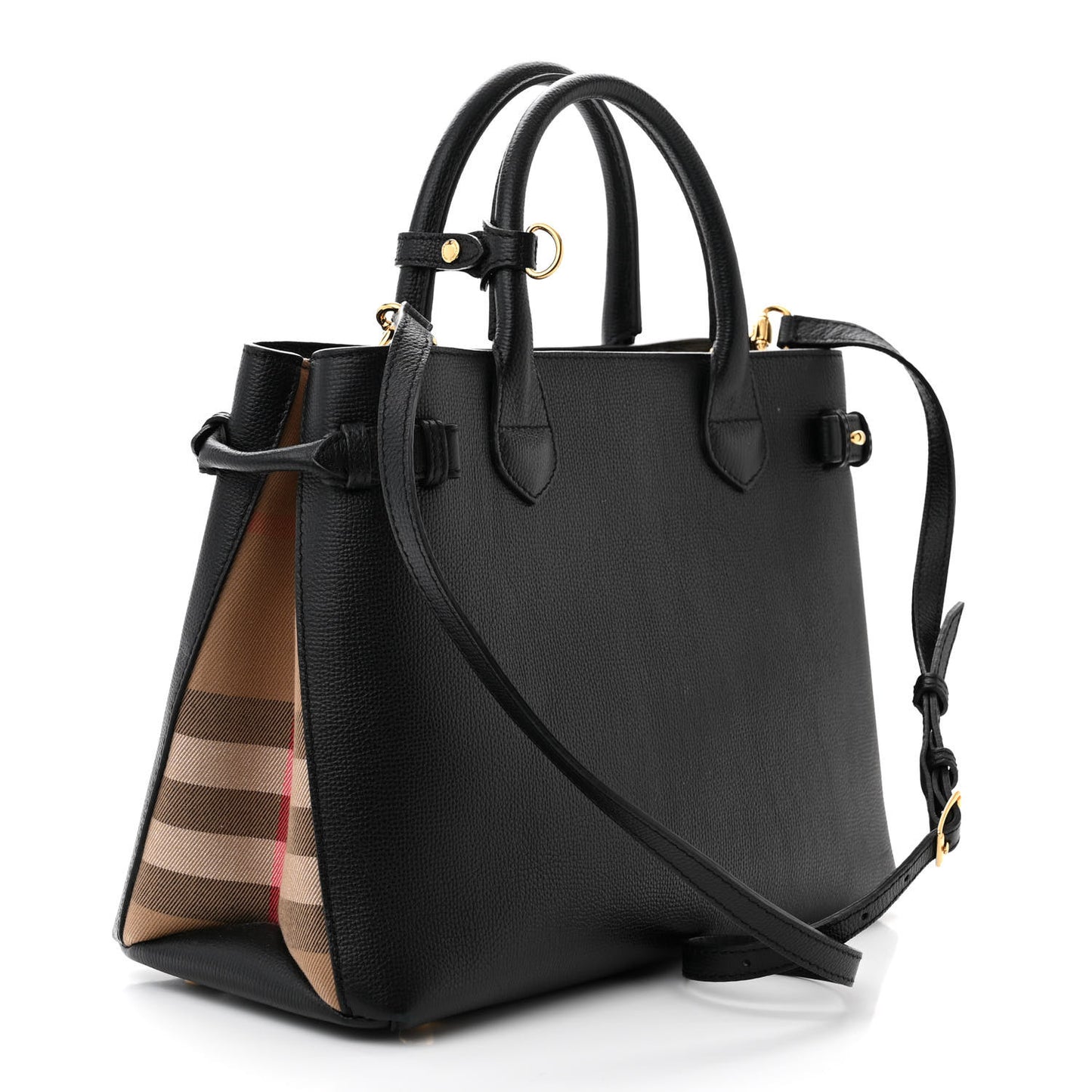 Grainy Calfskin House Check Medium Banner Tote Black