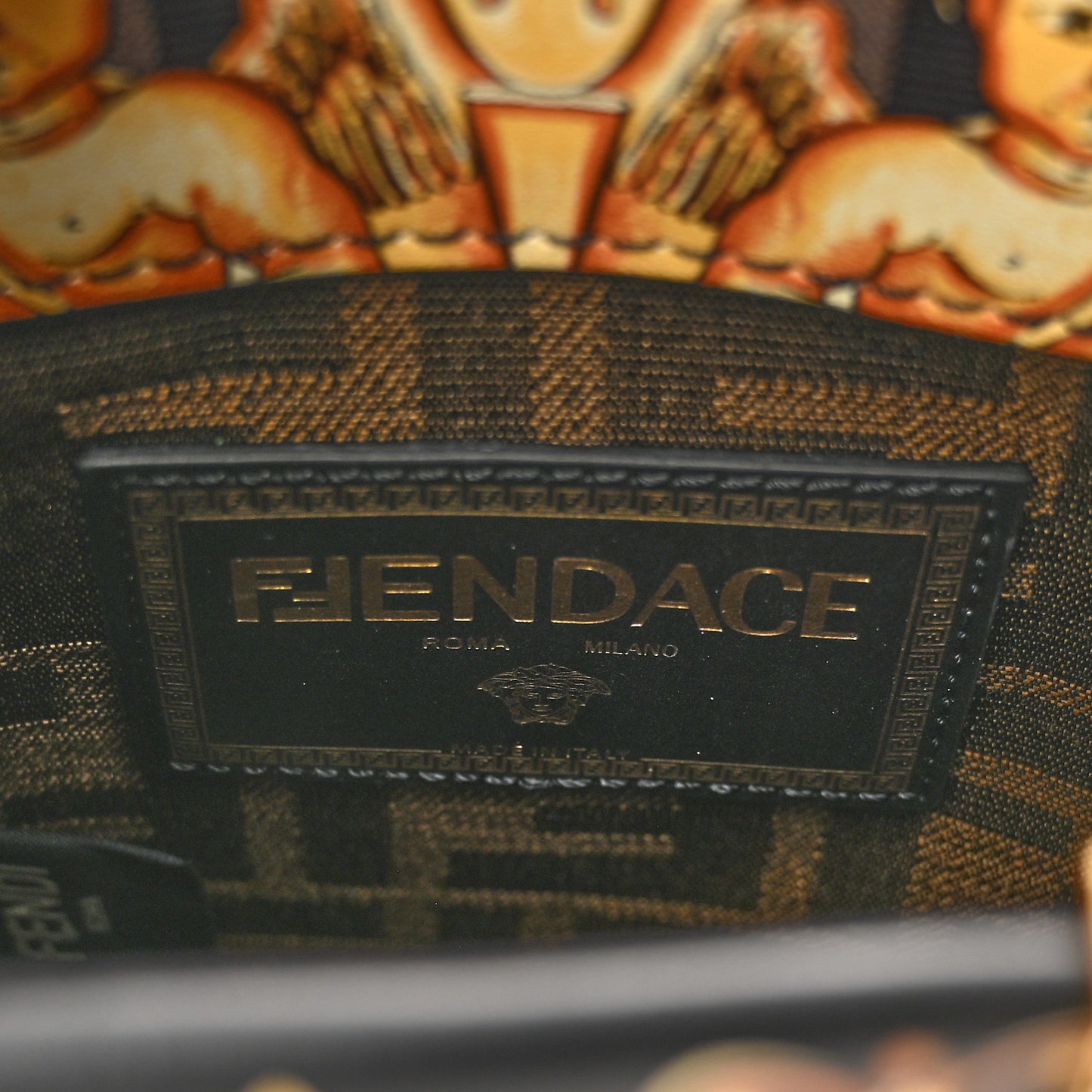 X VERSACE Vitello King Catalan Mirror Plexiglass Fendace FF Baroque Logo Mini Fendi Sunshine Shopper Tote Black Gold
