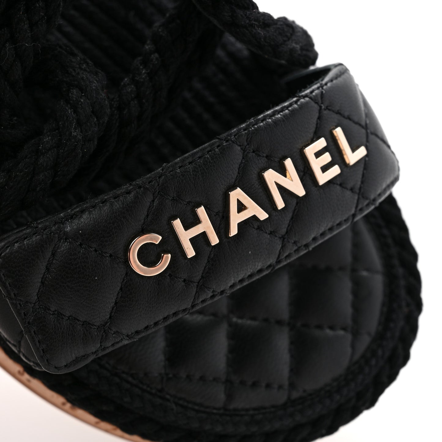 Cord Lambskin Quilted Logo Sandals 38 Black