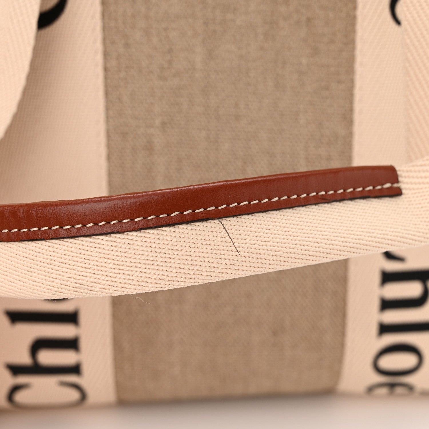 Chloe Linen Calfskin Medium Woody Ribbon Tote White Brown 12 of 15