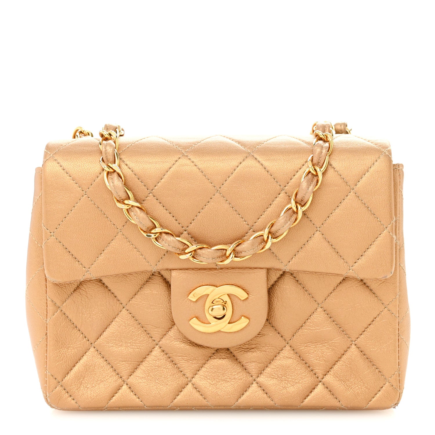 Chanel Metallic Lambskin Quilted Mini Square Flap Bronze 1826537