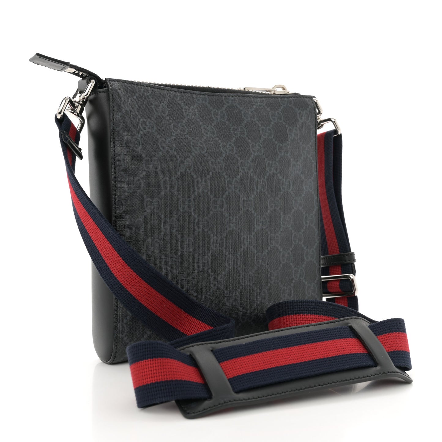 GG Supreme Monogram Web Small Flat Messenger Bag Black Grey