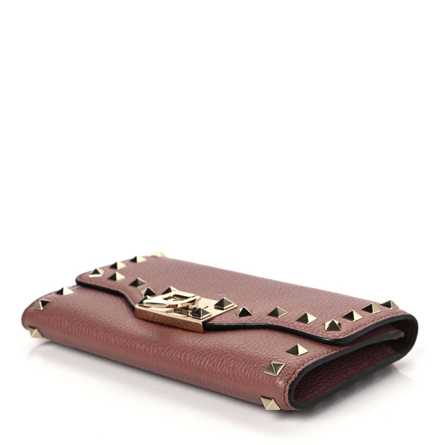 Valentino Garavani Pebbled Calfskin Rockstud Flip Lock Wallet On Chain English Rose 6 of 8