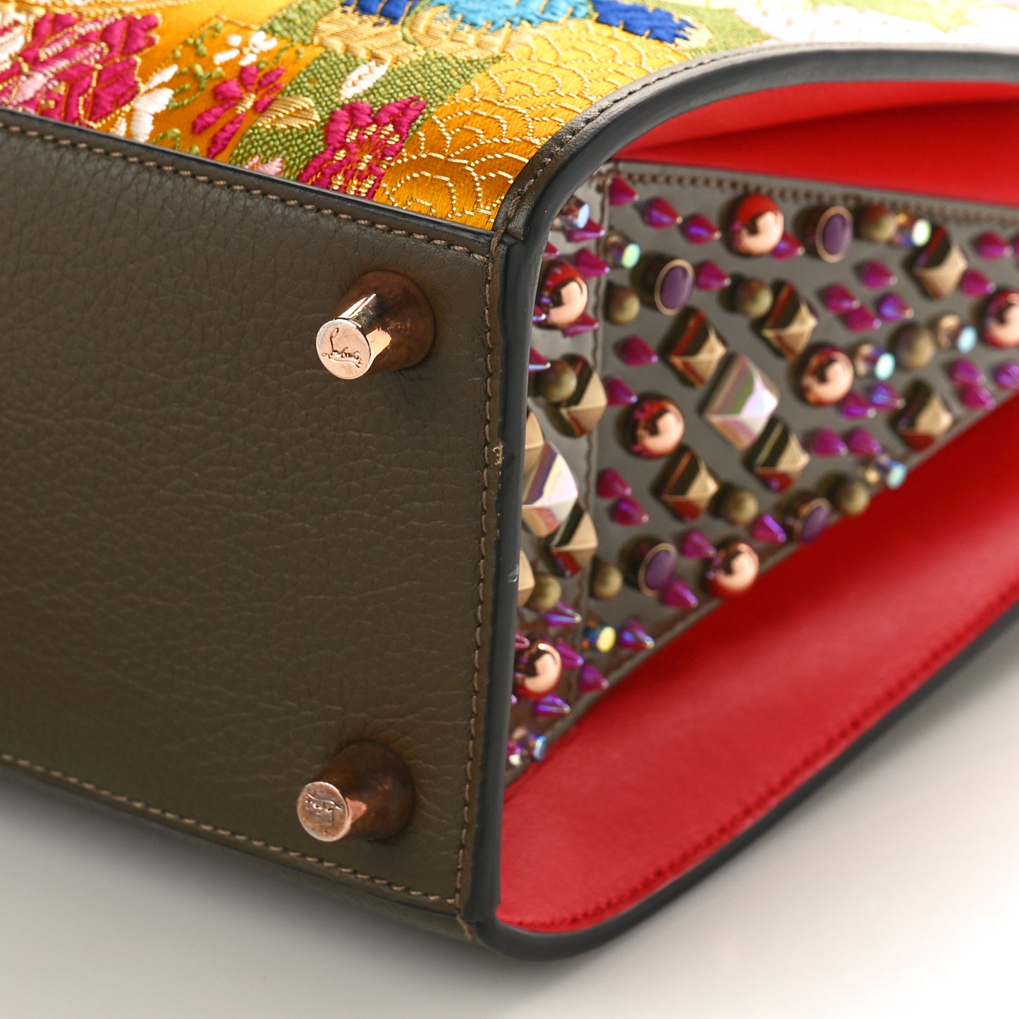 Calfskin Embroidered Beaded Small Paloma Multicolor Brown