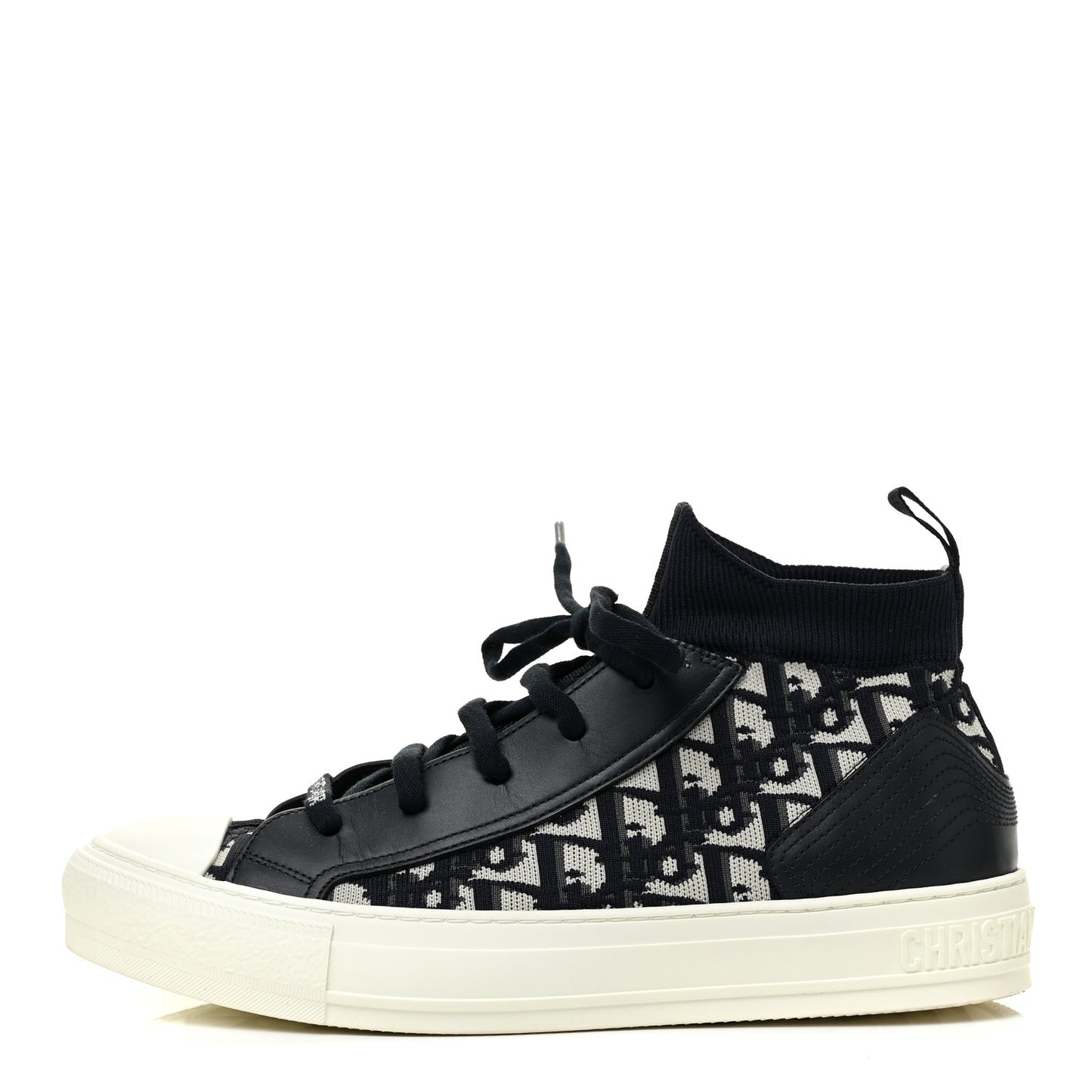 Technical Knit Calfskin Oblique Womens Walk'n Dior Mid Top Sneakers 40 Deep Blue