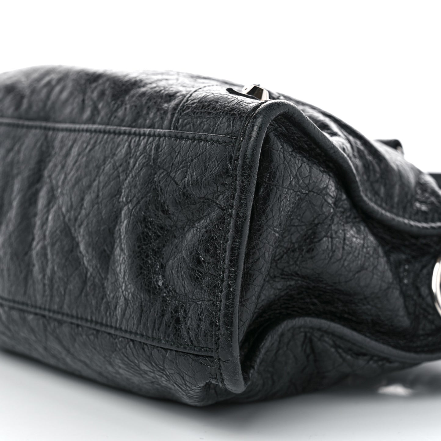 Agneau Classic Silver Hardware S City Logo Strap Black White