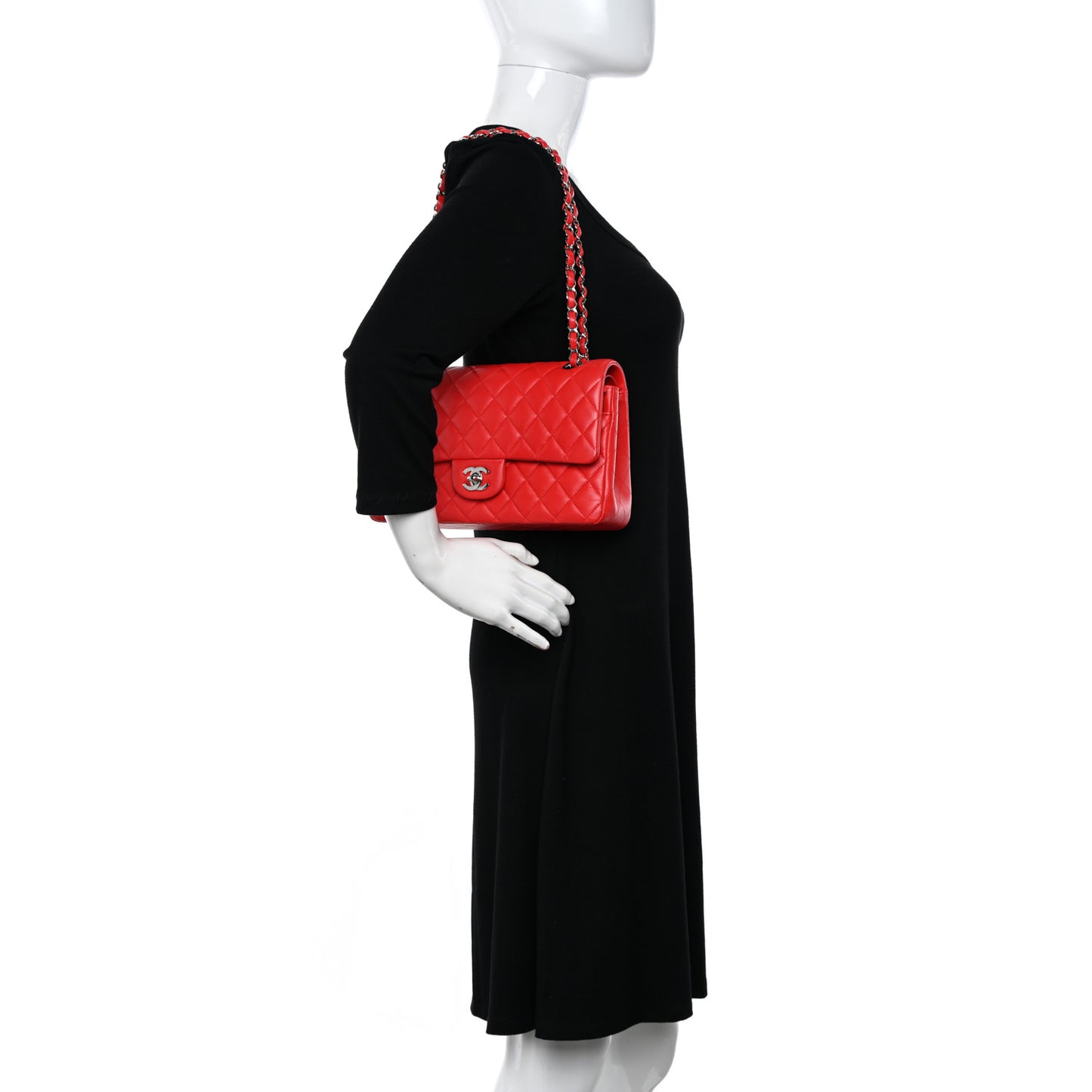 Lambskin Quilted Medium Double Flap Red