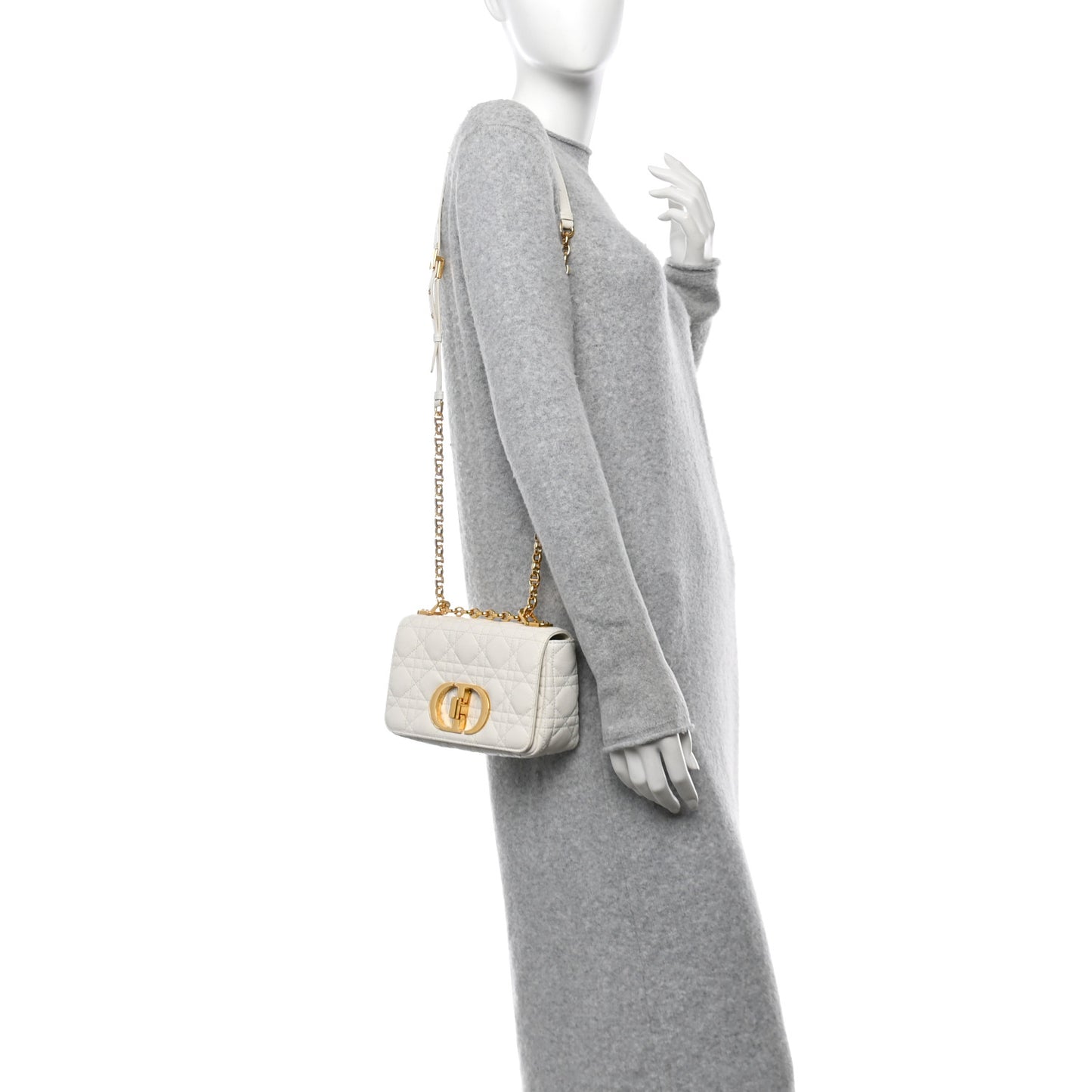 Calfskin Cannage Small Caro Bag Ivory