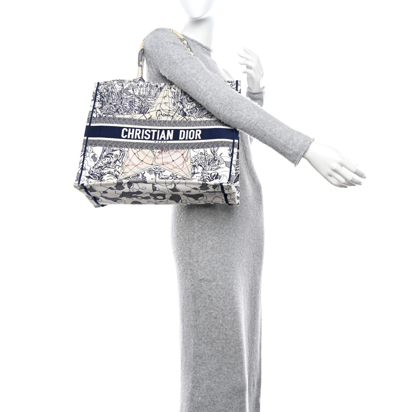 Canvas Embroidered Large Around The World Book Tote Blue