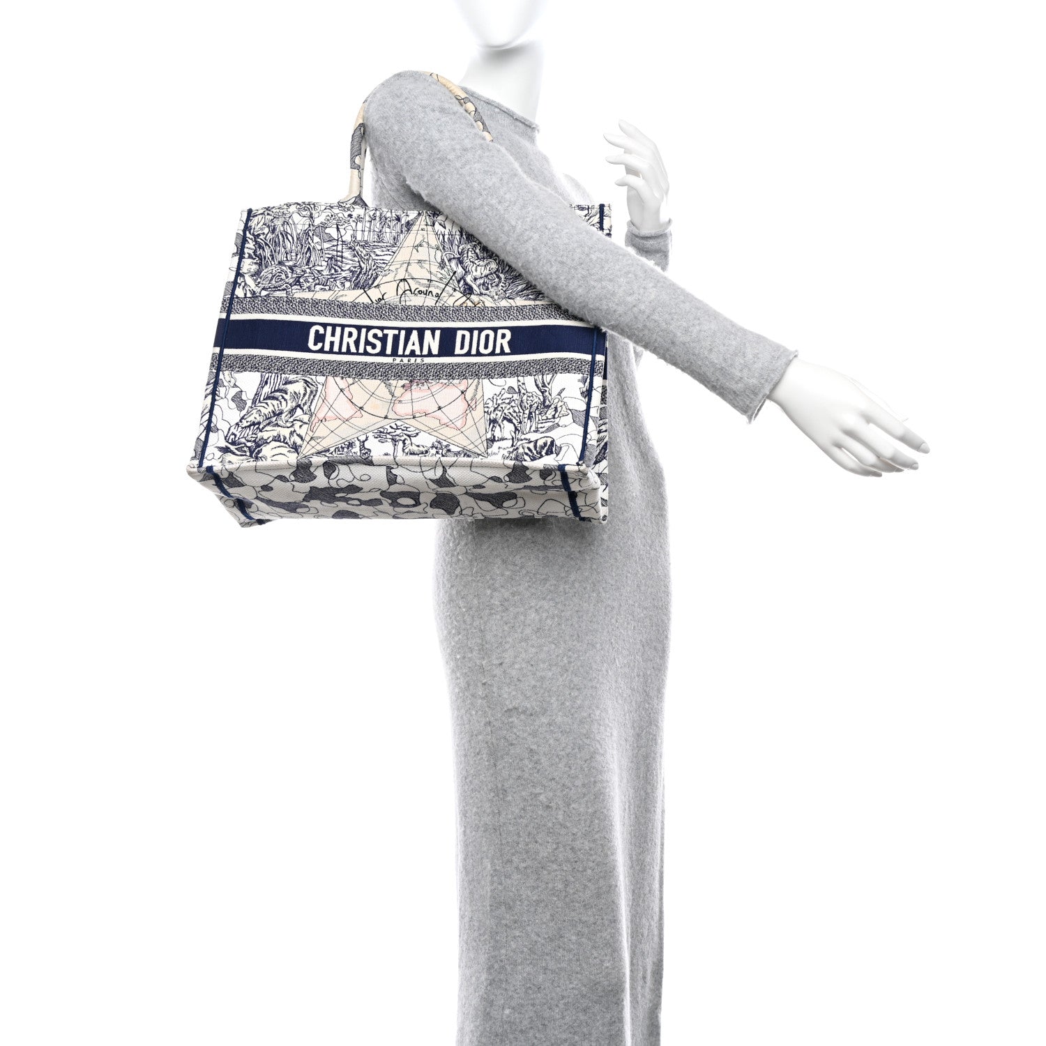 Christian Dior Canvas Embroidered Large Around The World Book Tote Blue 2 of 17