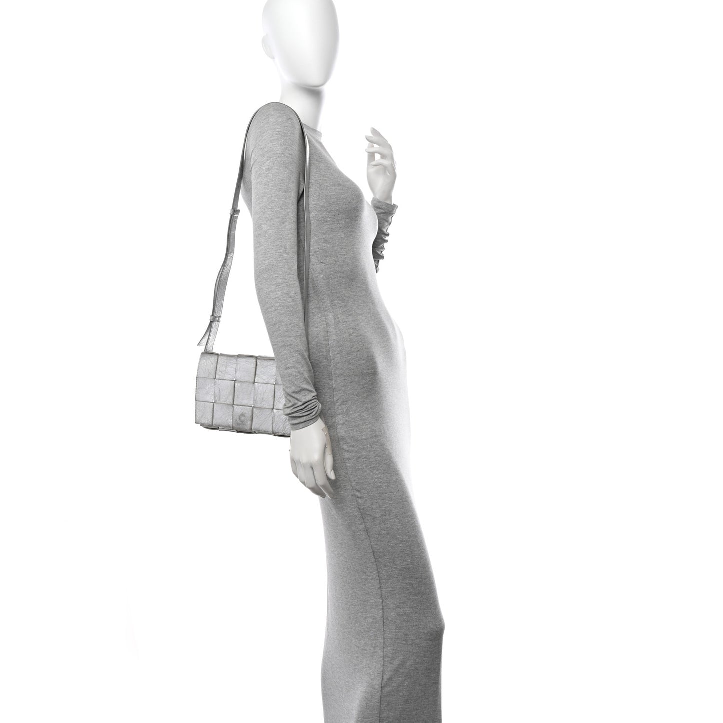 Metallic Lambskin Maxi Intrecciato Cassette Crossbody Bag Silver