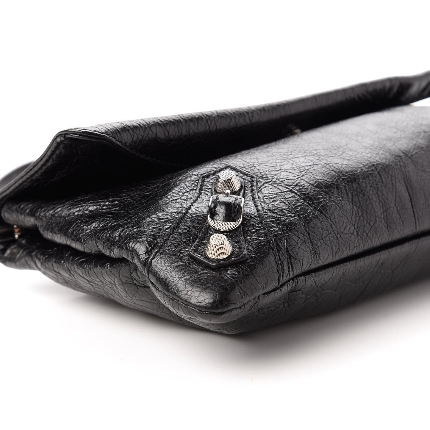 Agneau Giant 12 Silver Hardware Envelope Strap Clutch Black