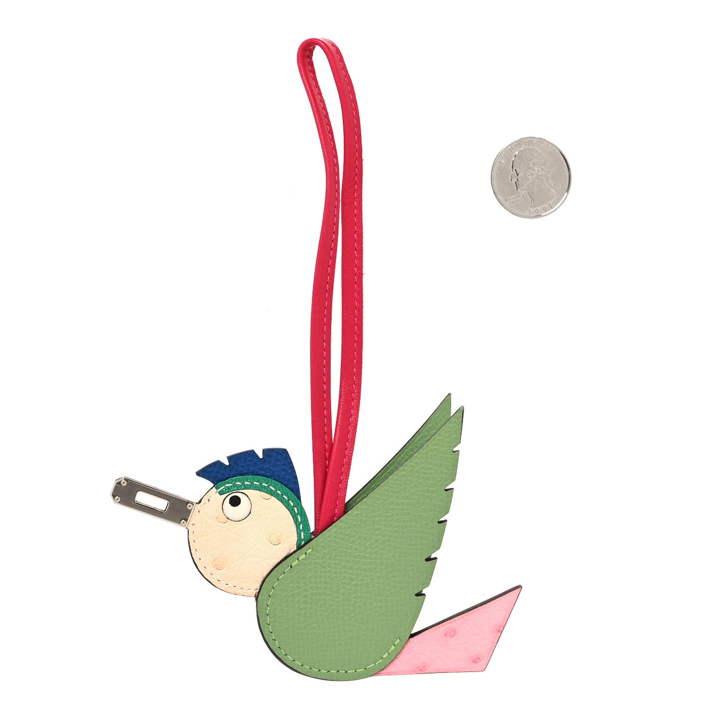 Ostrich Epsom Swift Birdy Bag Charm Vert Criquet Bubblegum Nata Menthe Bleu France Framboise