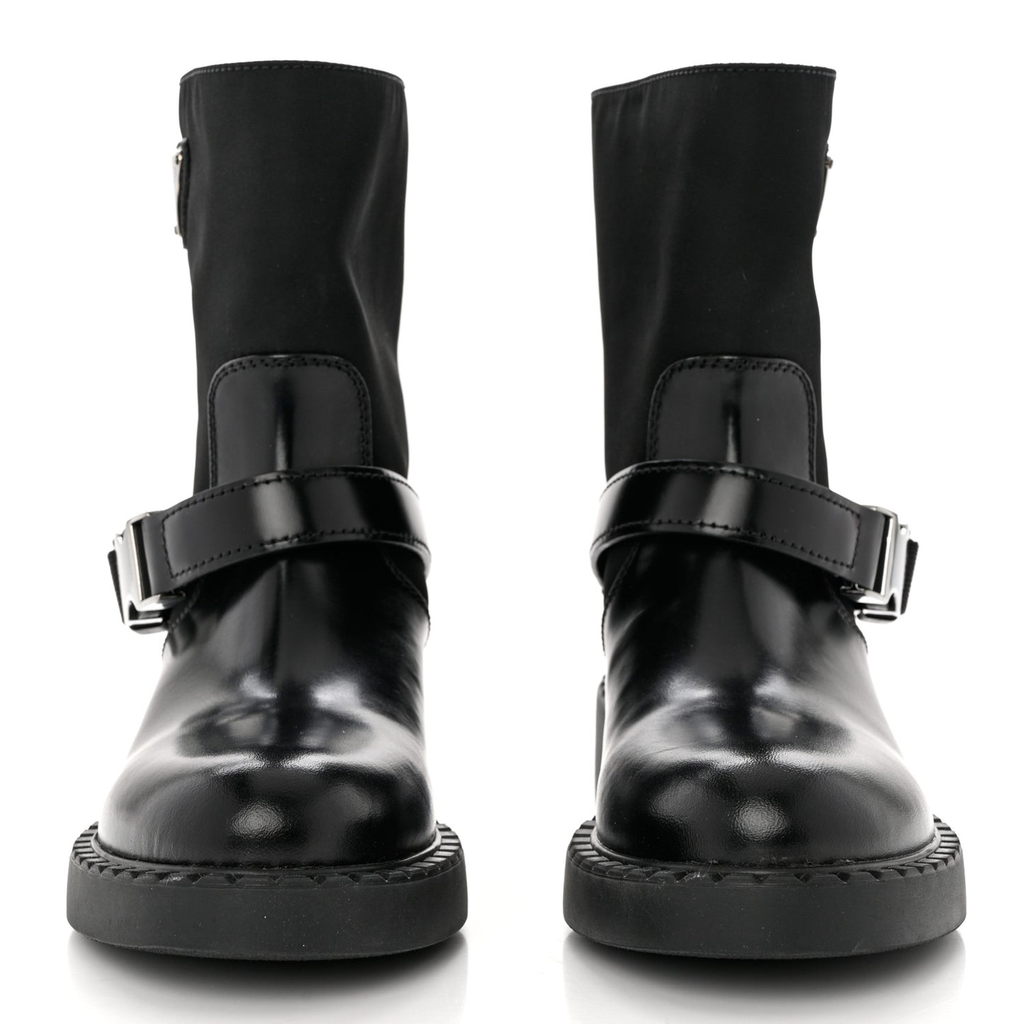 Spazzolato Re-Nylon Metal Triangle Logo Buckled 50mm Biker Boots 35 Black