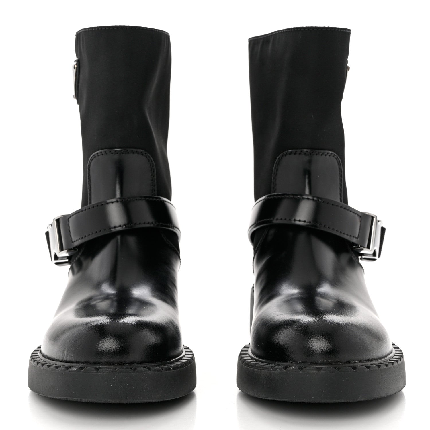 Prada Spazzolato Re-Nylon Metal Triangle Logo Buckled 50mm Biker Boots 35 Black 2 of 10