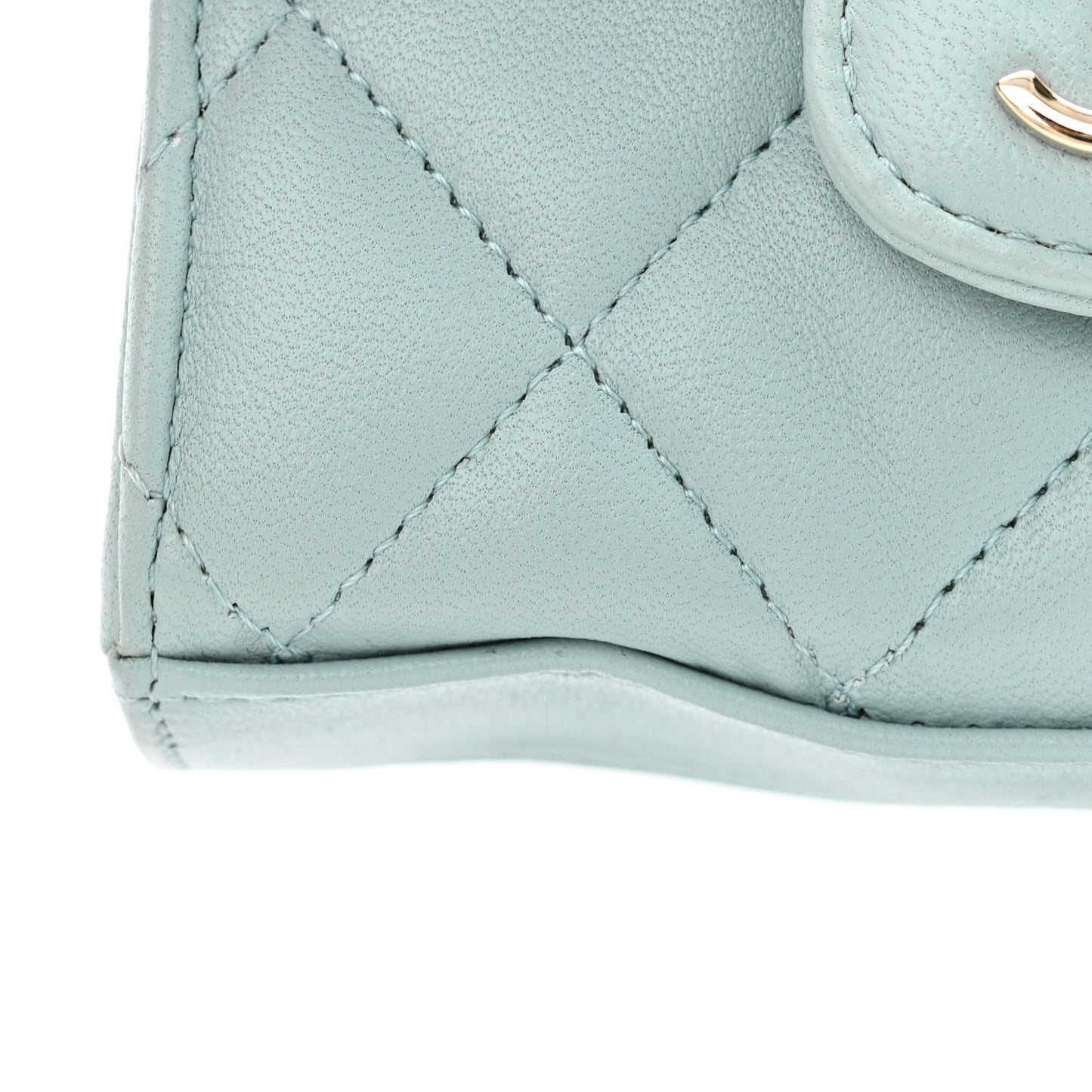 Lambskin Quilted Top Handle Flap Clutch With Chain Light Blue