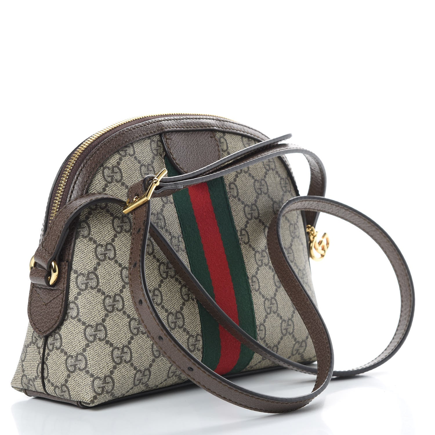 Gucci GG Supreme Monogram Textured Dollar Calfskin Web Small Ophidia Dome Shoulder Bag Beige Ebony New Acero 3 of 11