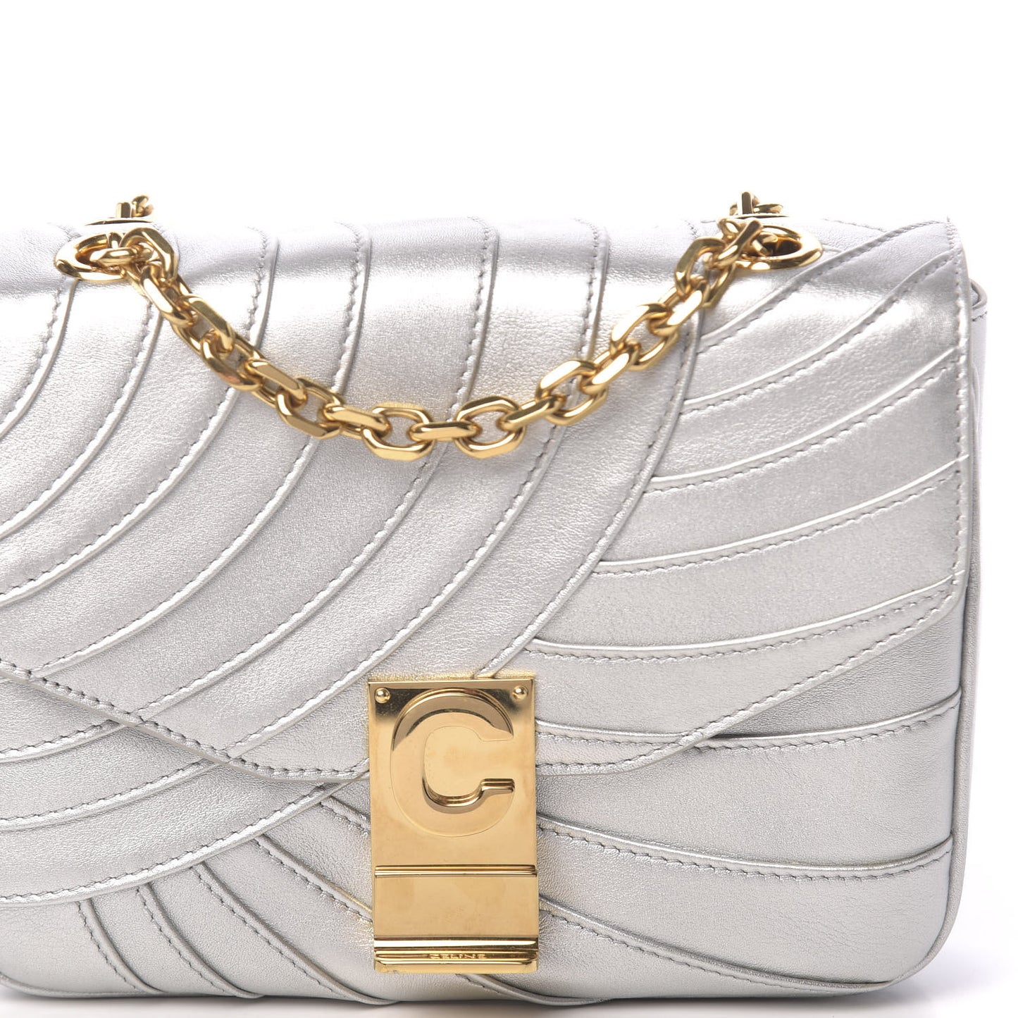 Metallic Calfskin Small Patchwork C Bag Silver