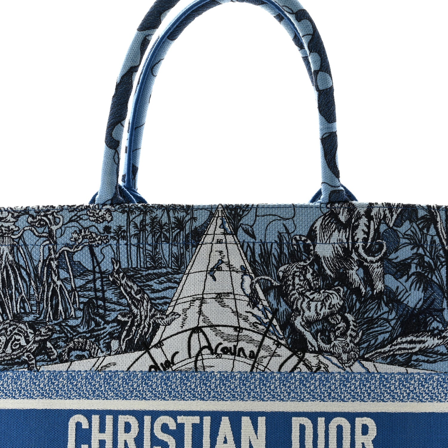 Christian Dior Canvas Embroidered Large Around The World Book Tote Light Blue 7 of 10