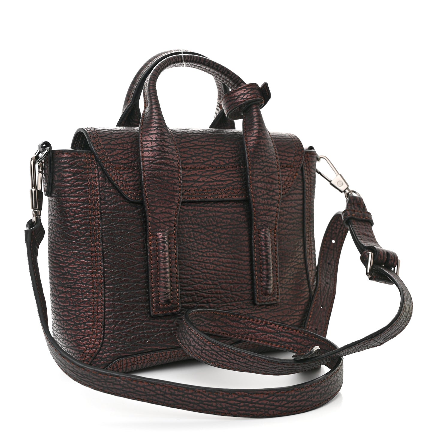 Metallic Textured Calfskin Mini Pashli Satchel Burgundy