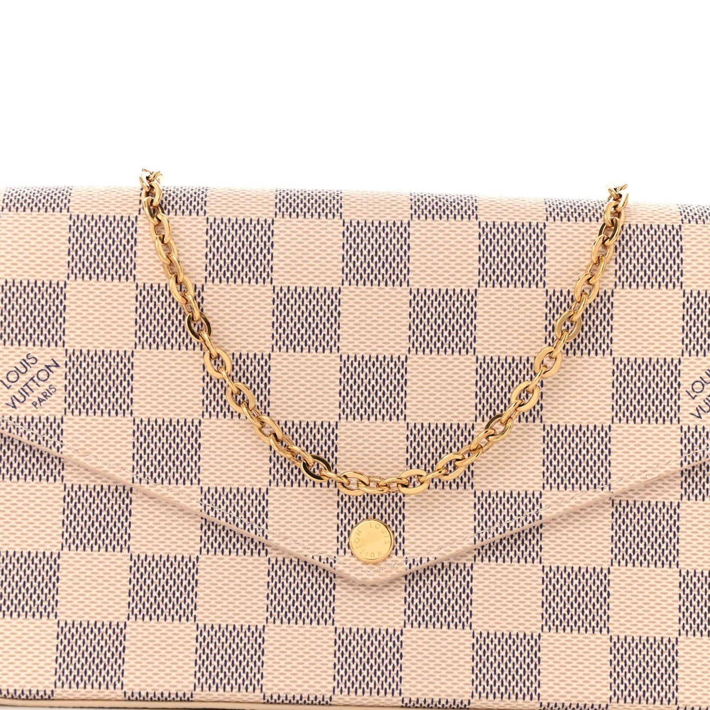 Damier Azur Pochette Felicie Chain Wallet Rose Ballerine
