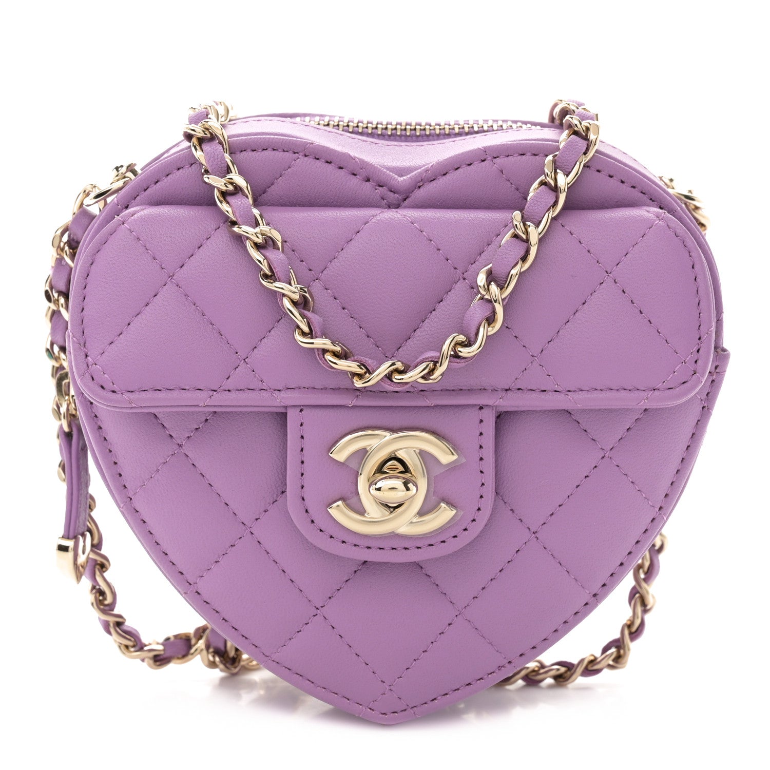 Chanel Lambskin Quilted CC In Love Heart Clutch With Chain Purple 1 of 12