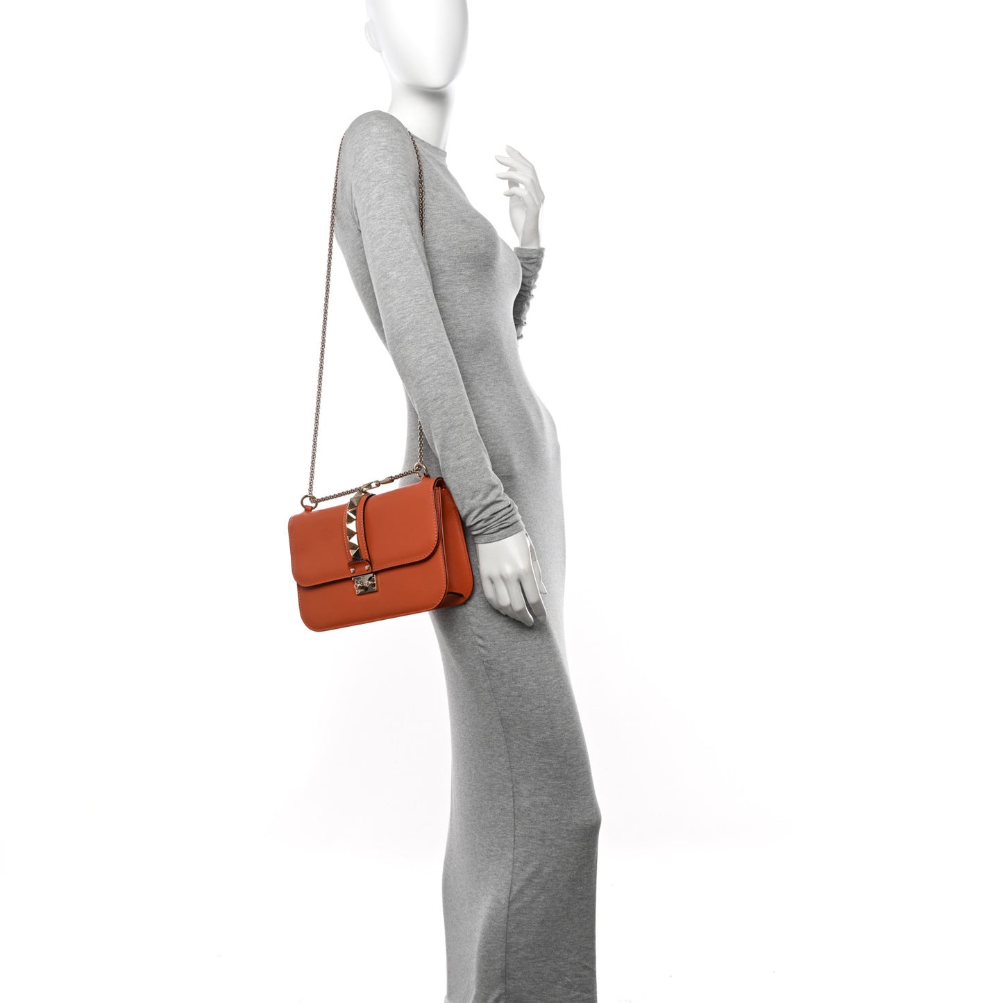 Vitello Medium Glam Lock Rockstud Flap Orange