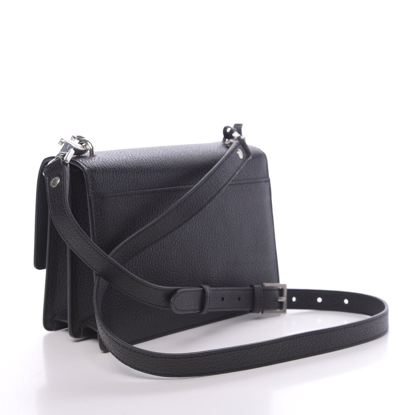 Grained Calfskin Medium Monogram Sunset Satchel Black
