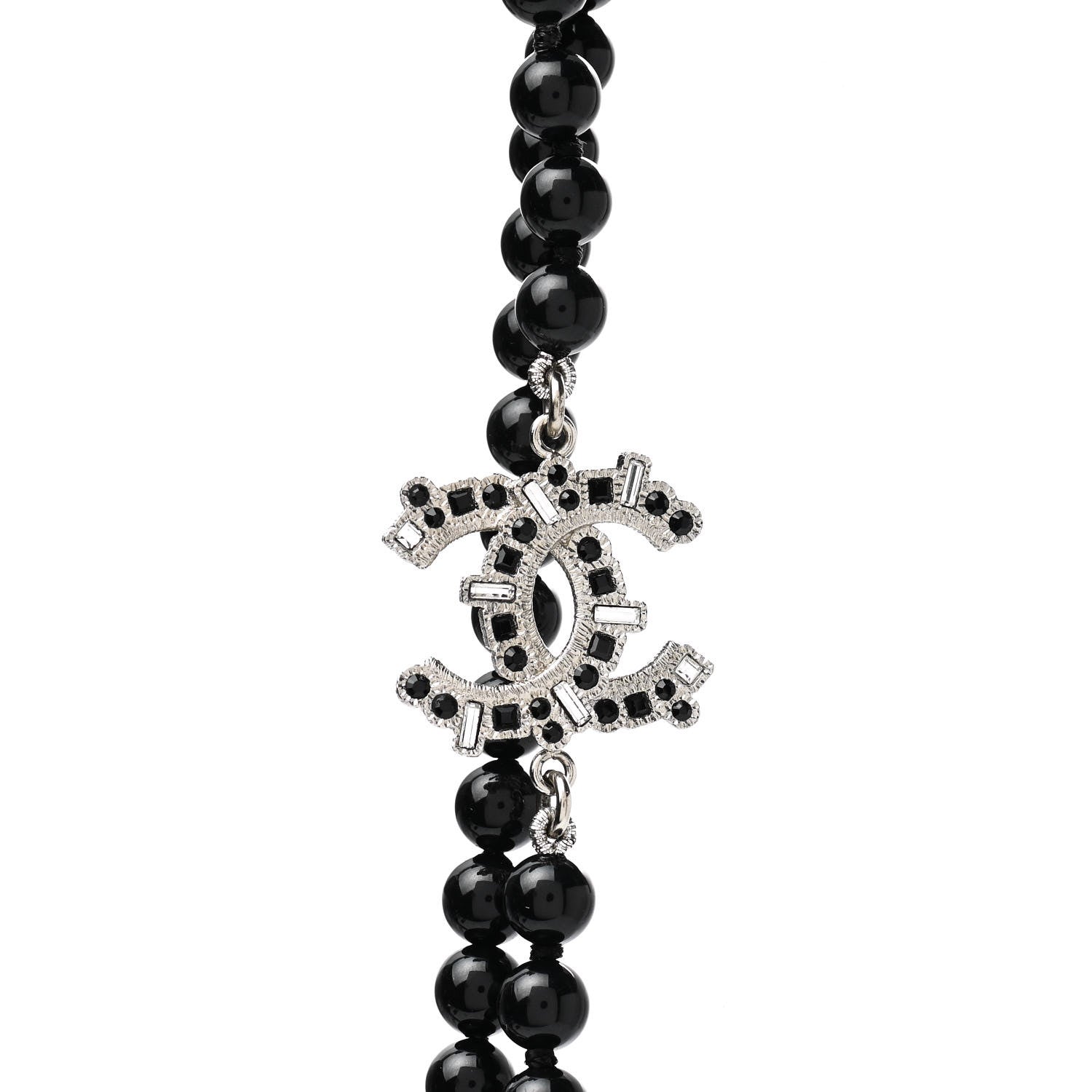 Chanel Baguette Crystal Beaded CC Long Necklace Black Silver 4 of 5