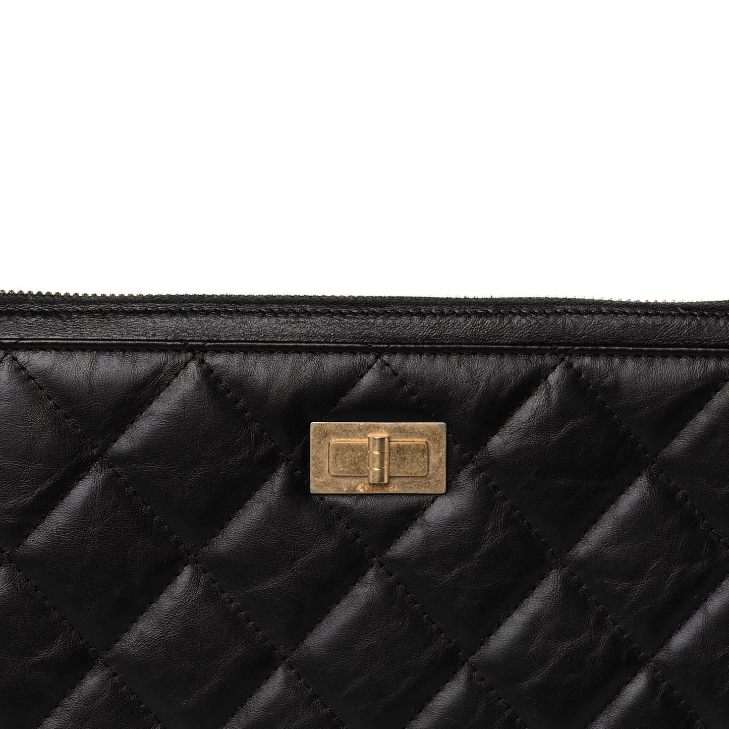 Aged Calfskin Quilted 2.55 Reissue Pouch With Handle Black