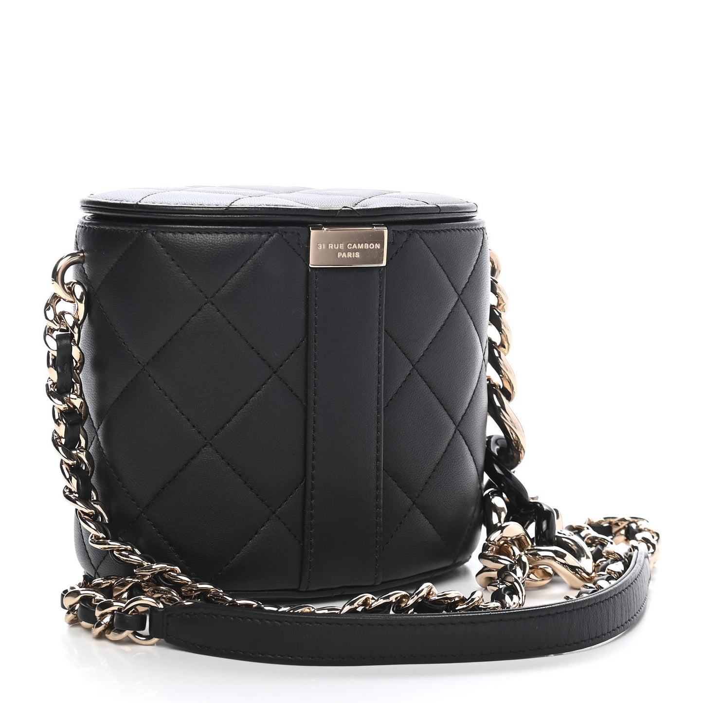 Lambskin Resin Elegant Chain Vanity Case Black