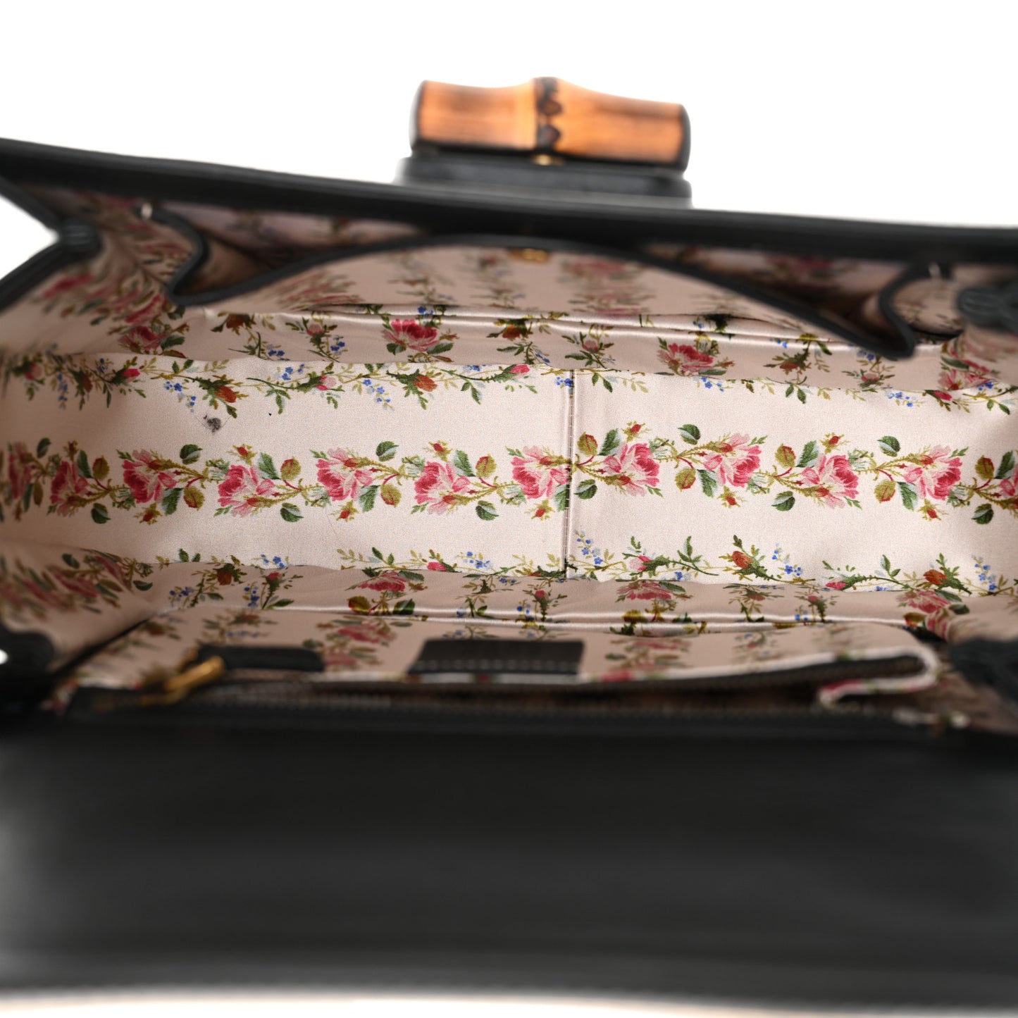 Calfskin Frame Print Bamboo Top Handle Bag Black