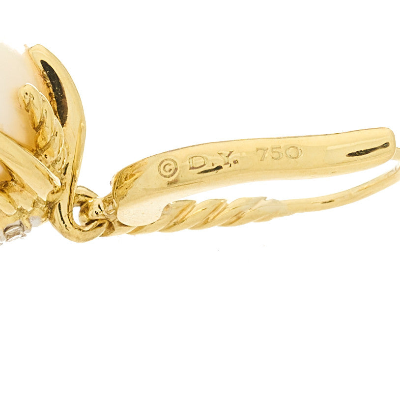 David Yurman 18K Yellow Gold Diamond 9.5mm Pearl Starburst Drop Earrings 4 of 4