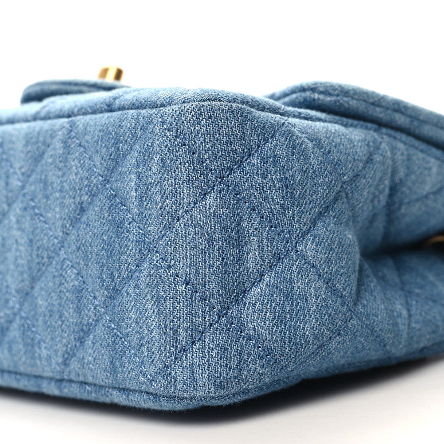 Denim Quilted Mini Pearl Crush Flap Blue