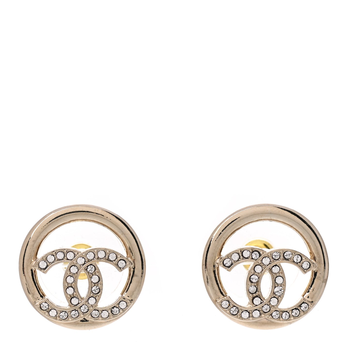 Crystal CC Round Earrings Gold