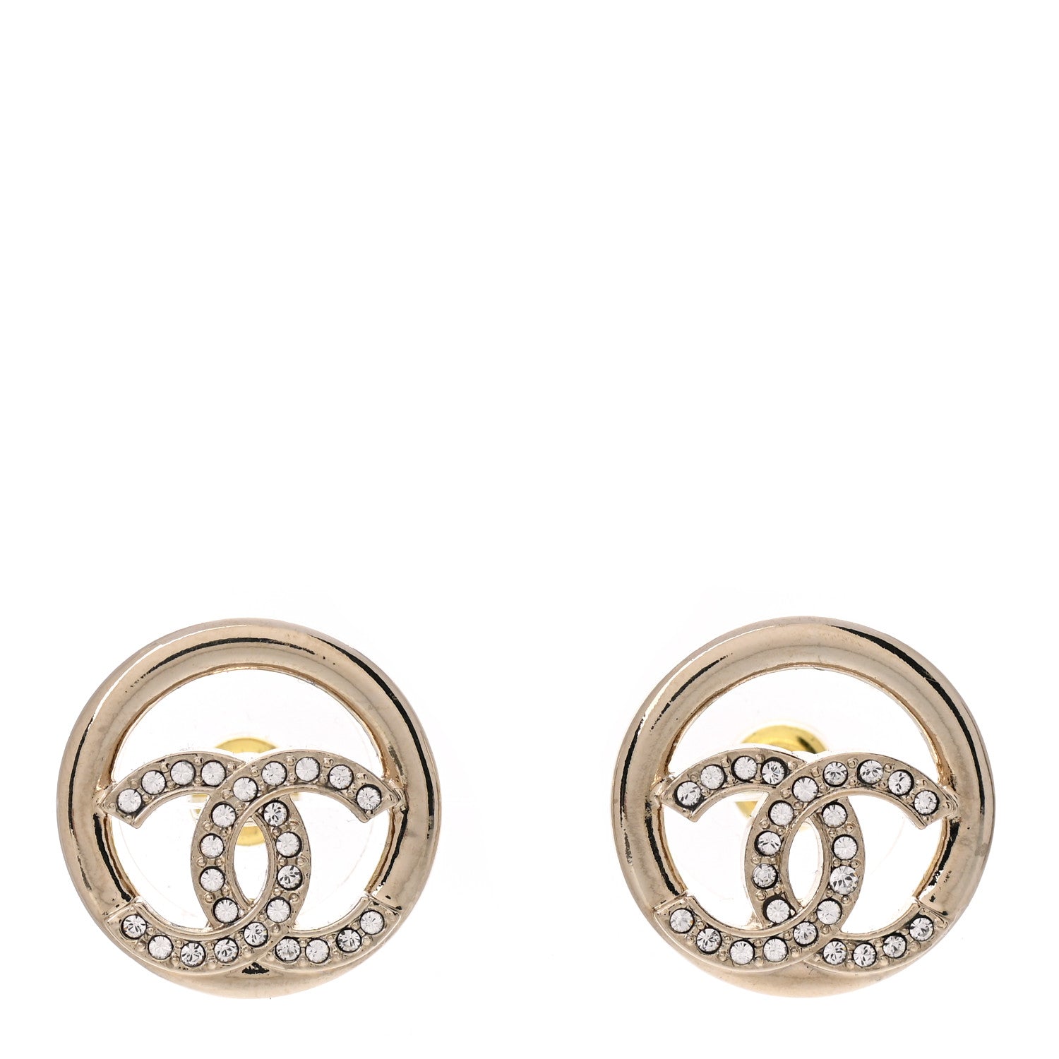 Chanel Crystal CC Round Earrings Gold 1 of 5