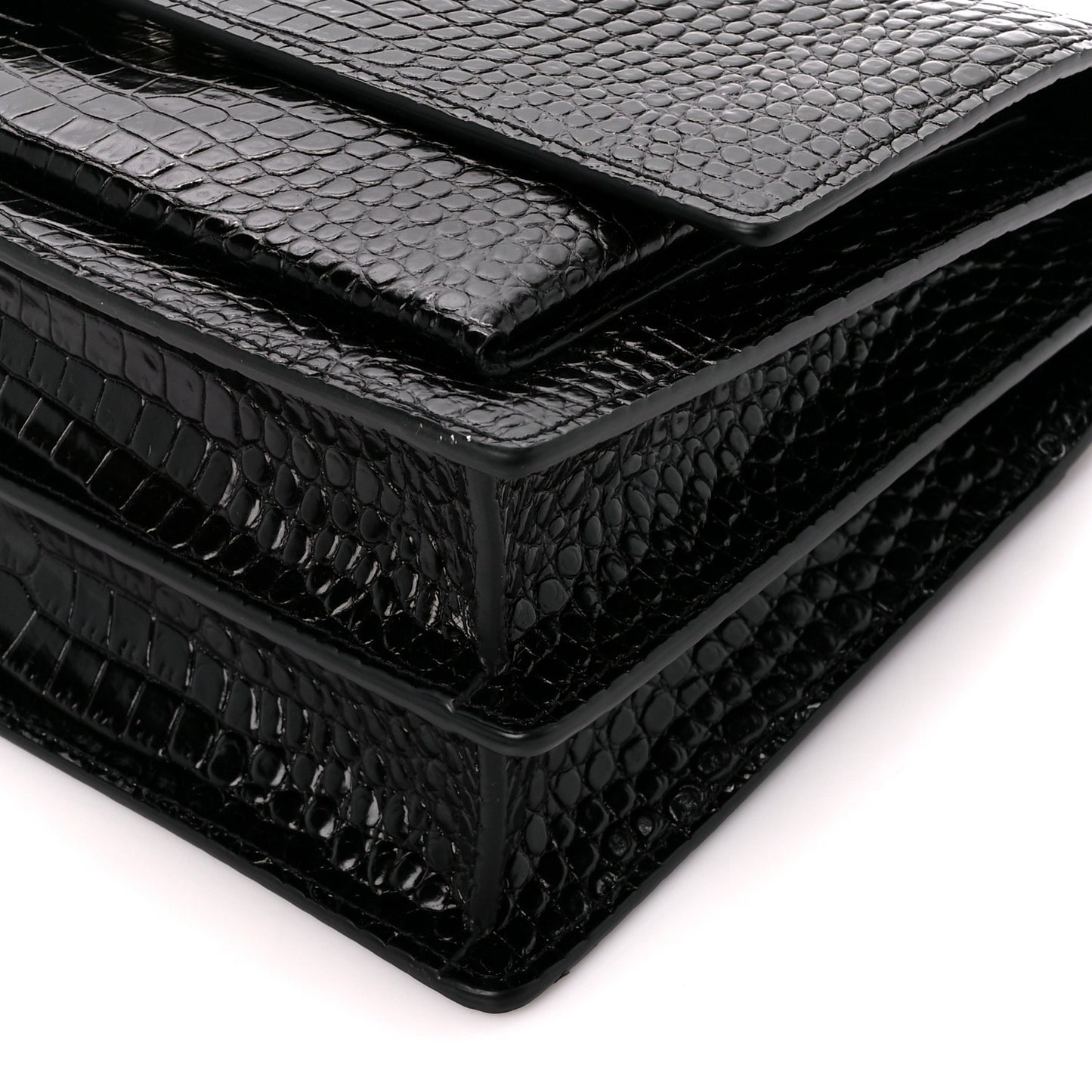 Calfskin Crocodile Embossed Large Monogram Sunset Black