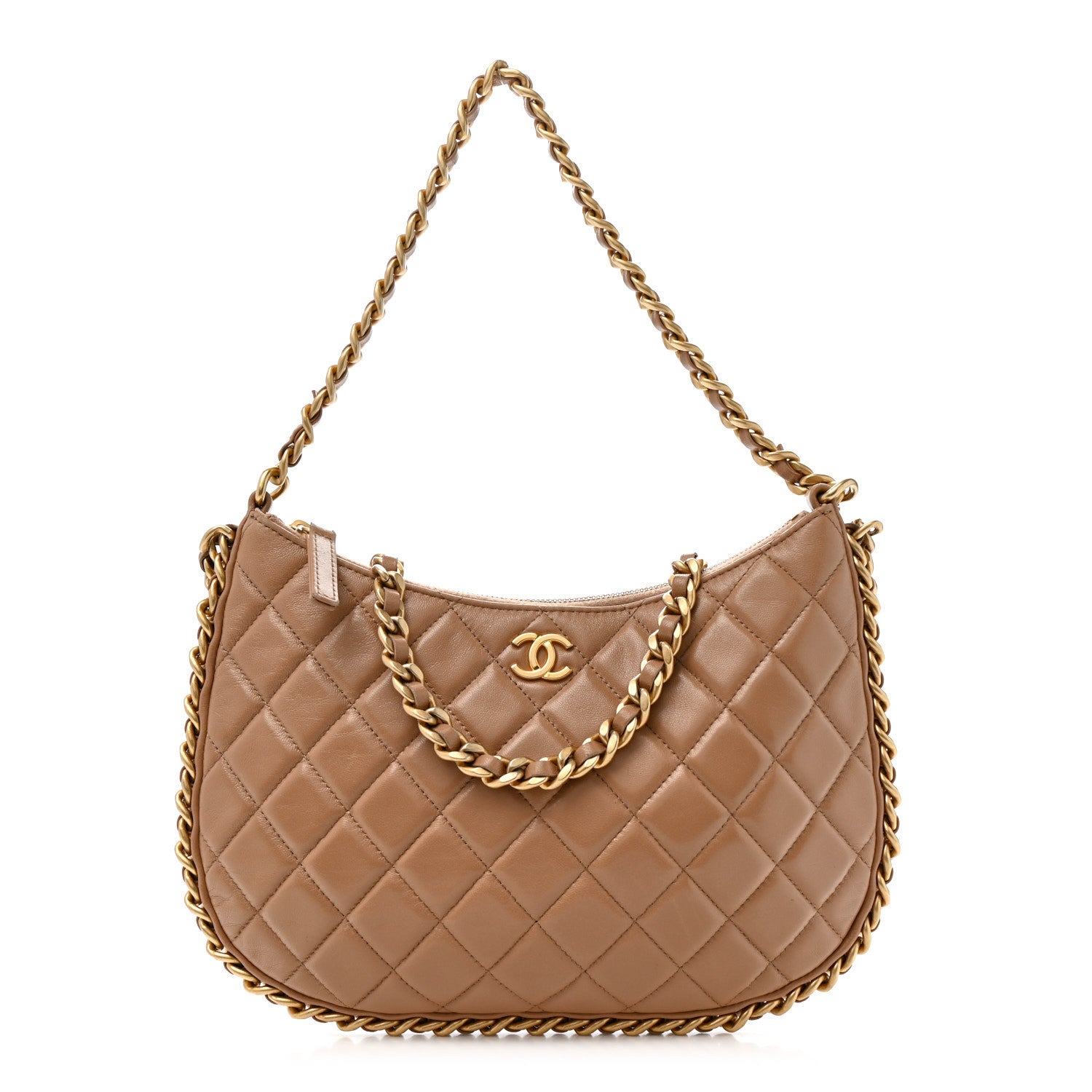 CHANEL ブラウン キルティング バッグ 中古・古着通販】CHANEL (シャネル) キルティングレザーハンドバッグ
