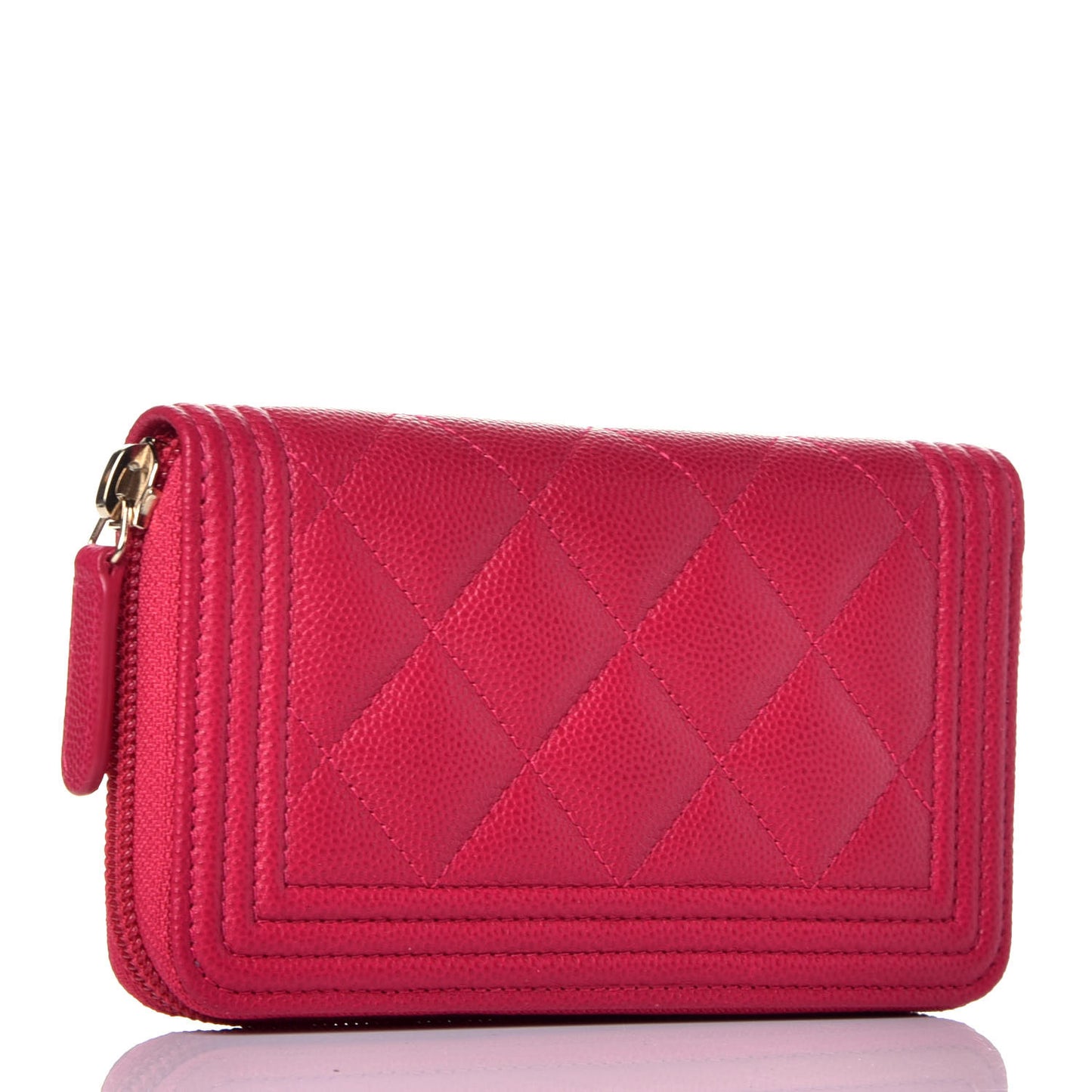 Caviar Quilted Small Boy Zip Around Wallet Fuchsia