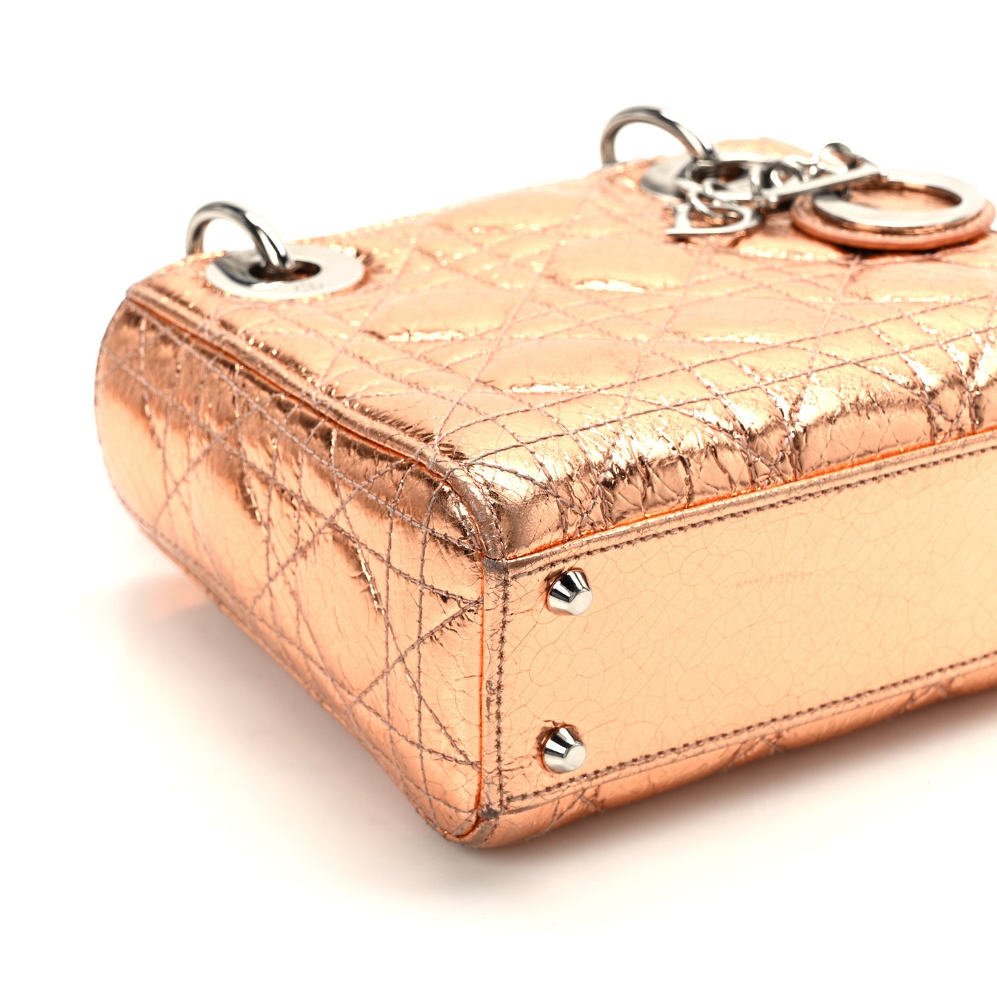 Metallic Crinkled Lambskin Cannage Mini Lady Dior Pink