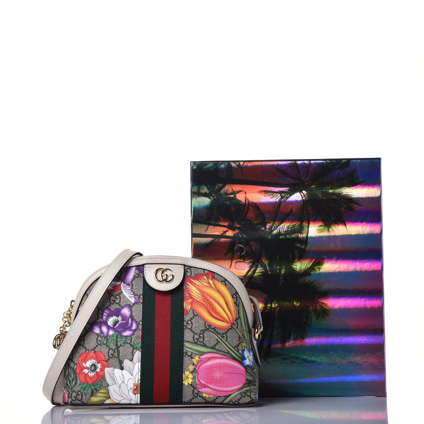 GG Supreme Monogram Flora Web GG Small Ophidia Dome Shoulder Bag White