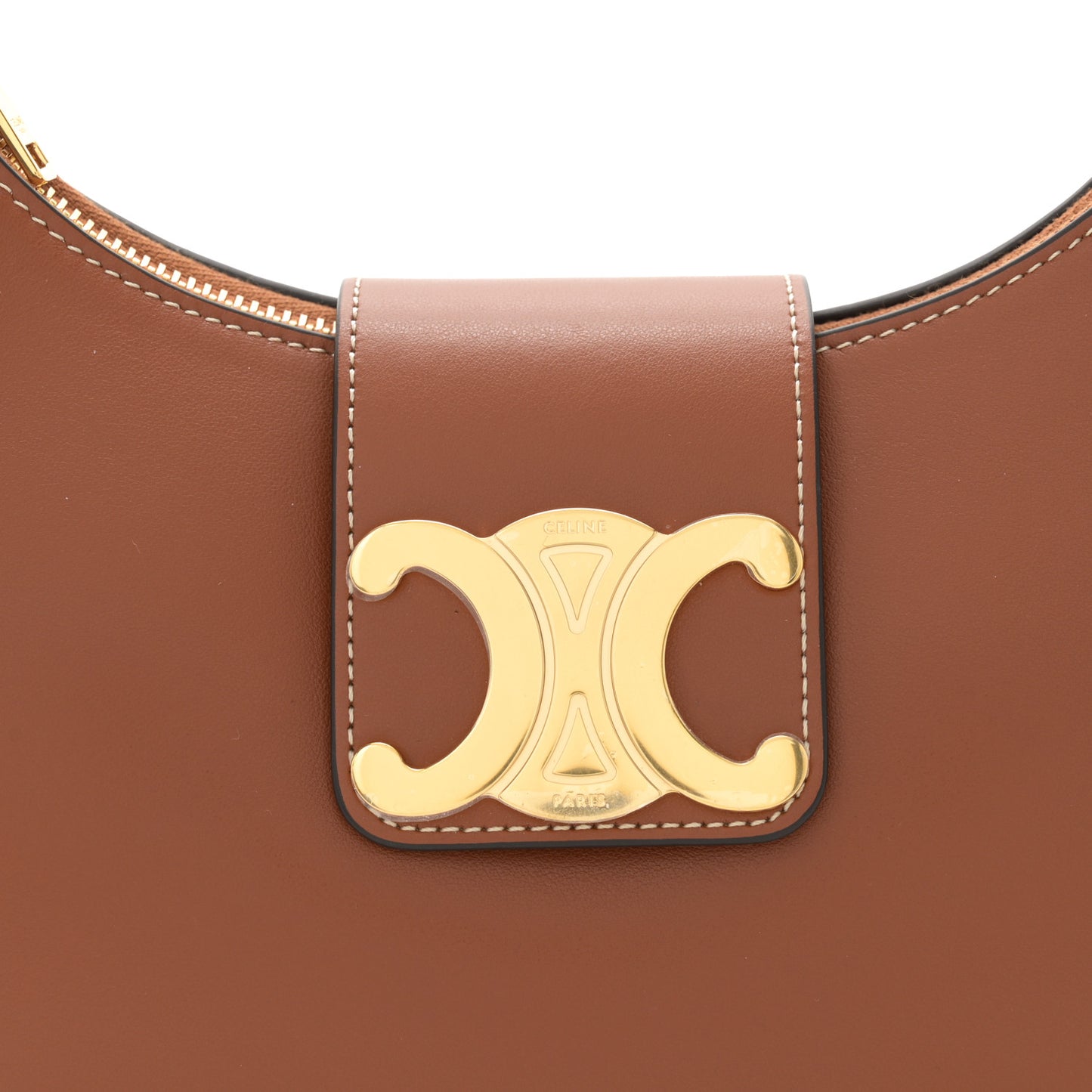 Smooth Calfskin Medium Strap Ava Triomphe Shoulder Bag Tan
