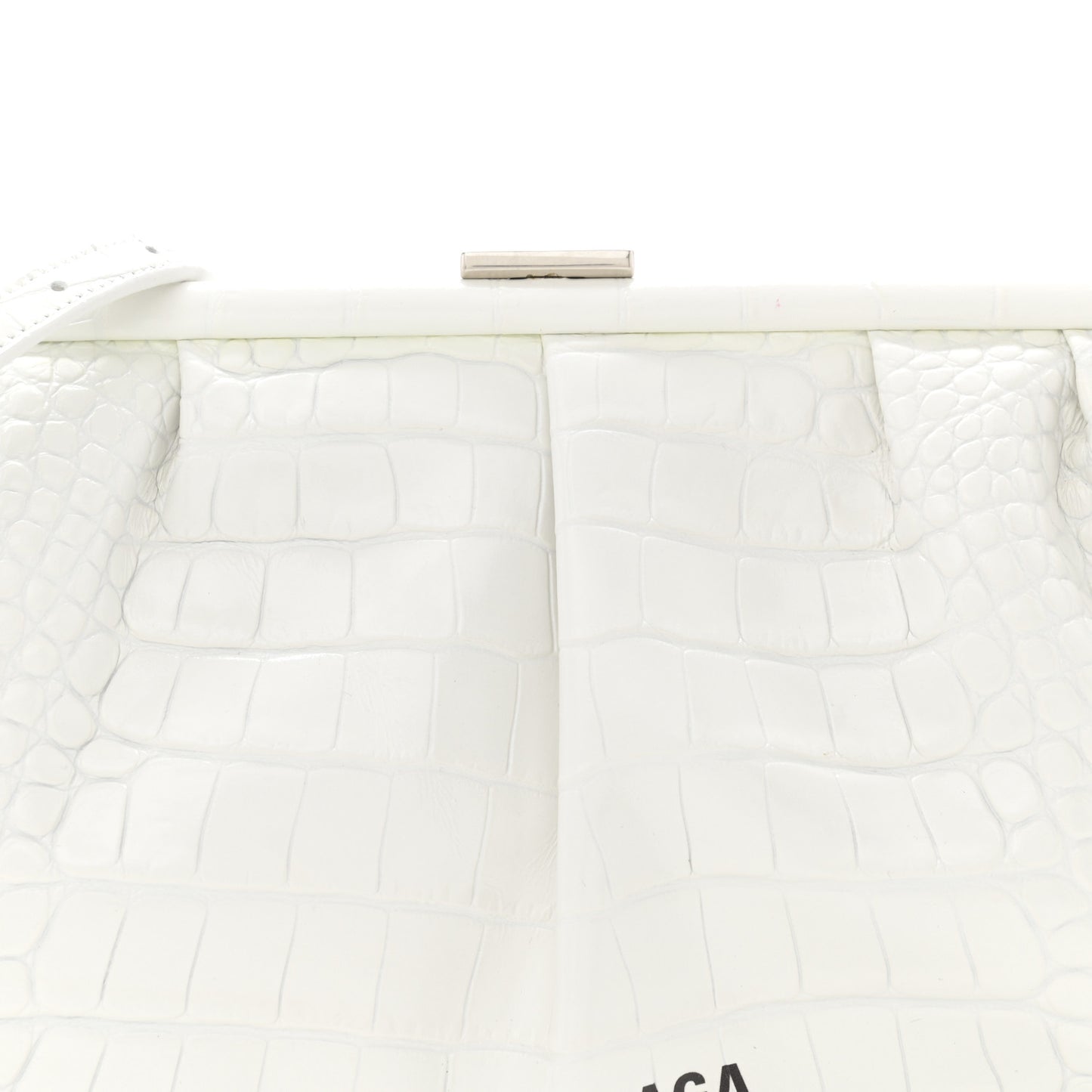 Shiny Supple Calfskin Logo Crocodile Embossed XL Cloud Clutch White