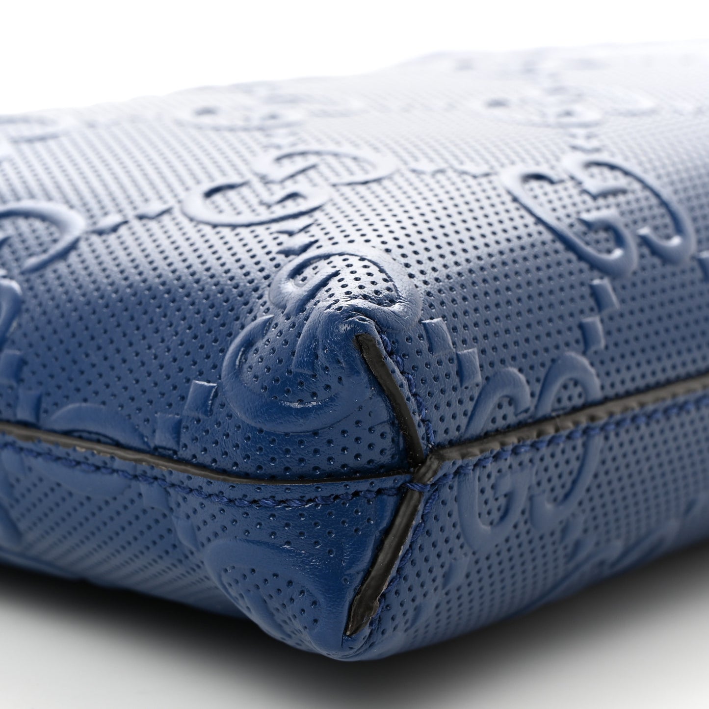 Calfskin GG Tennis Embossed Medium Wristlet Messenger Bag Intense Metal Blue