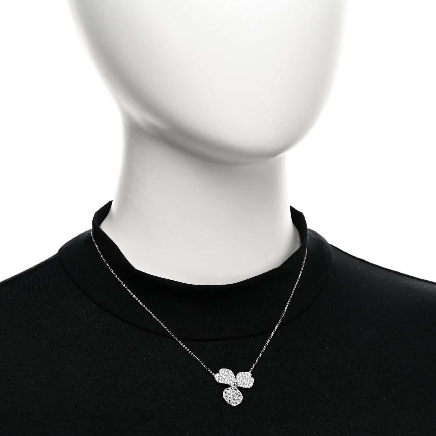 Platinum Diamond Large Paper Flowers Pave Pendant Necklace