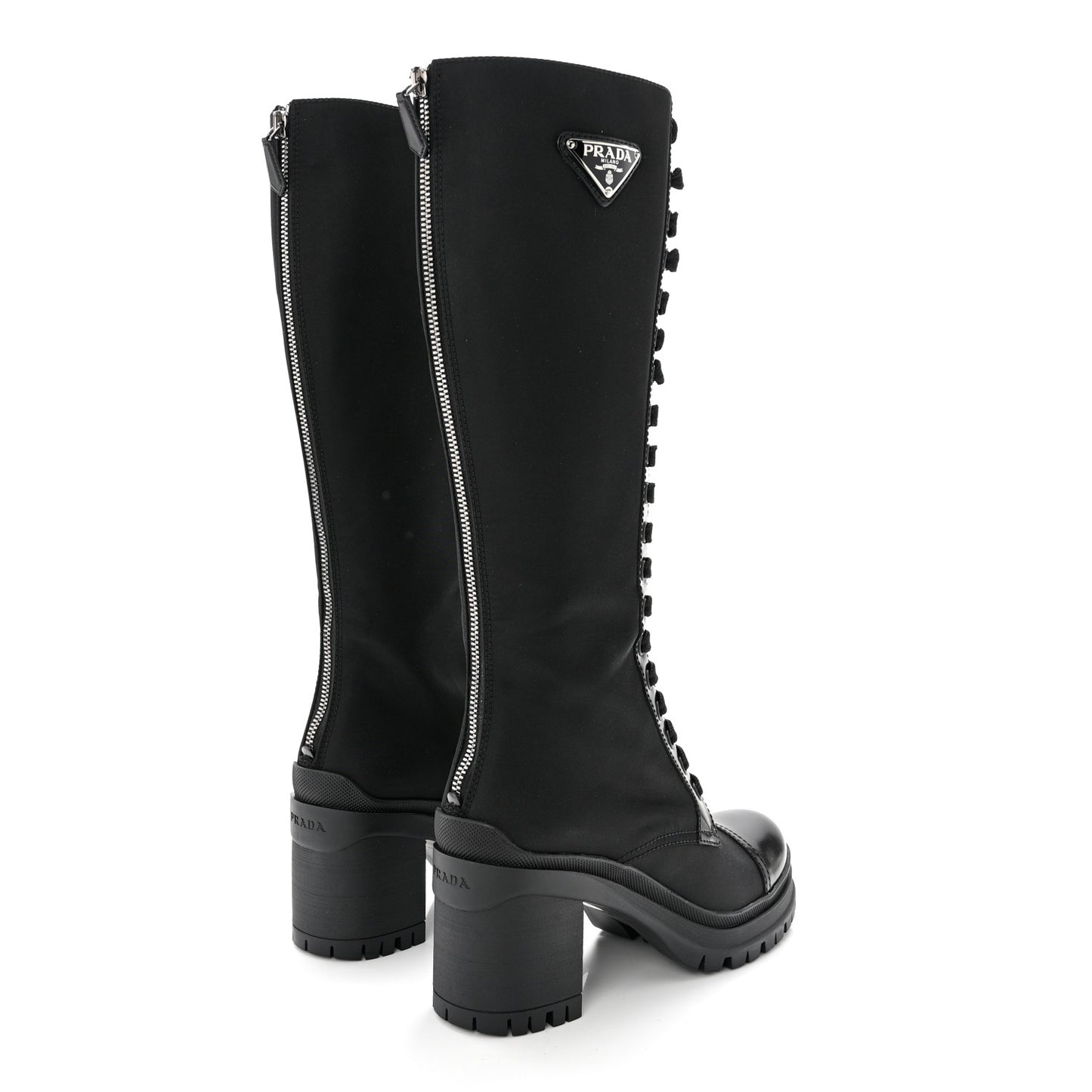 Re-Nylon Spazzolato Metal Triangle Logo Tall 55mm Combat Boots 36.5 Black